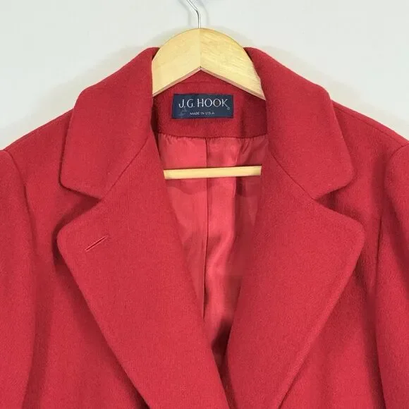 J.G. Hook Vintage Red 100% Wool Double Breasted Blazer Jacket Coat